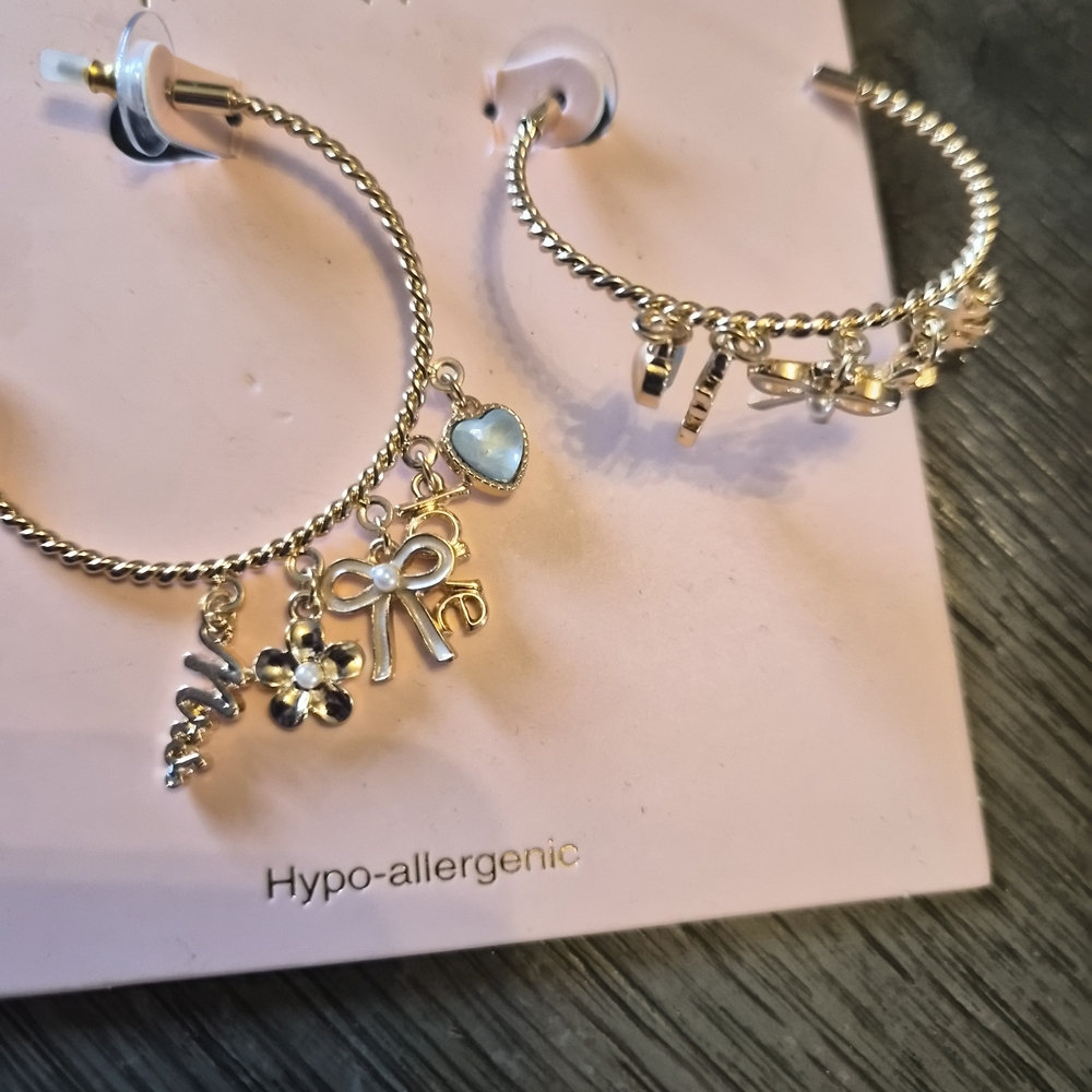Gold Charm Hoop Earrings